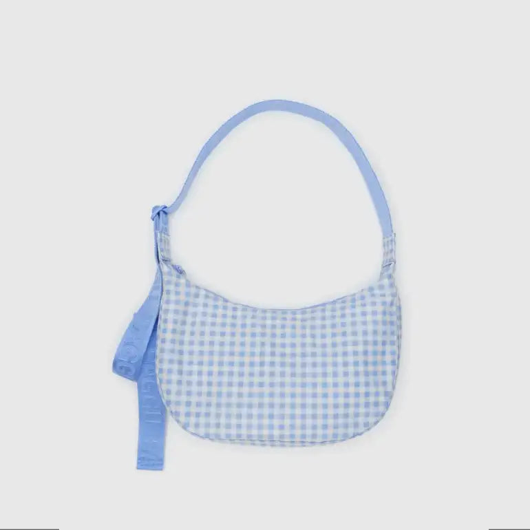 BAGGU - Medium Crescent Bag Light Blue Gingham