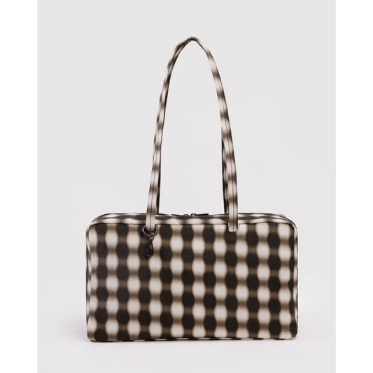 BAGGU Medium Nylon Bowler Bag - Blurred Gingham Brown