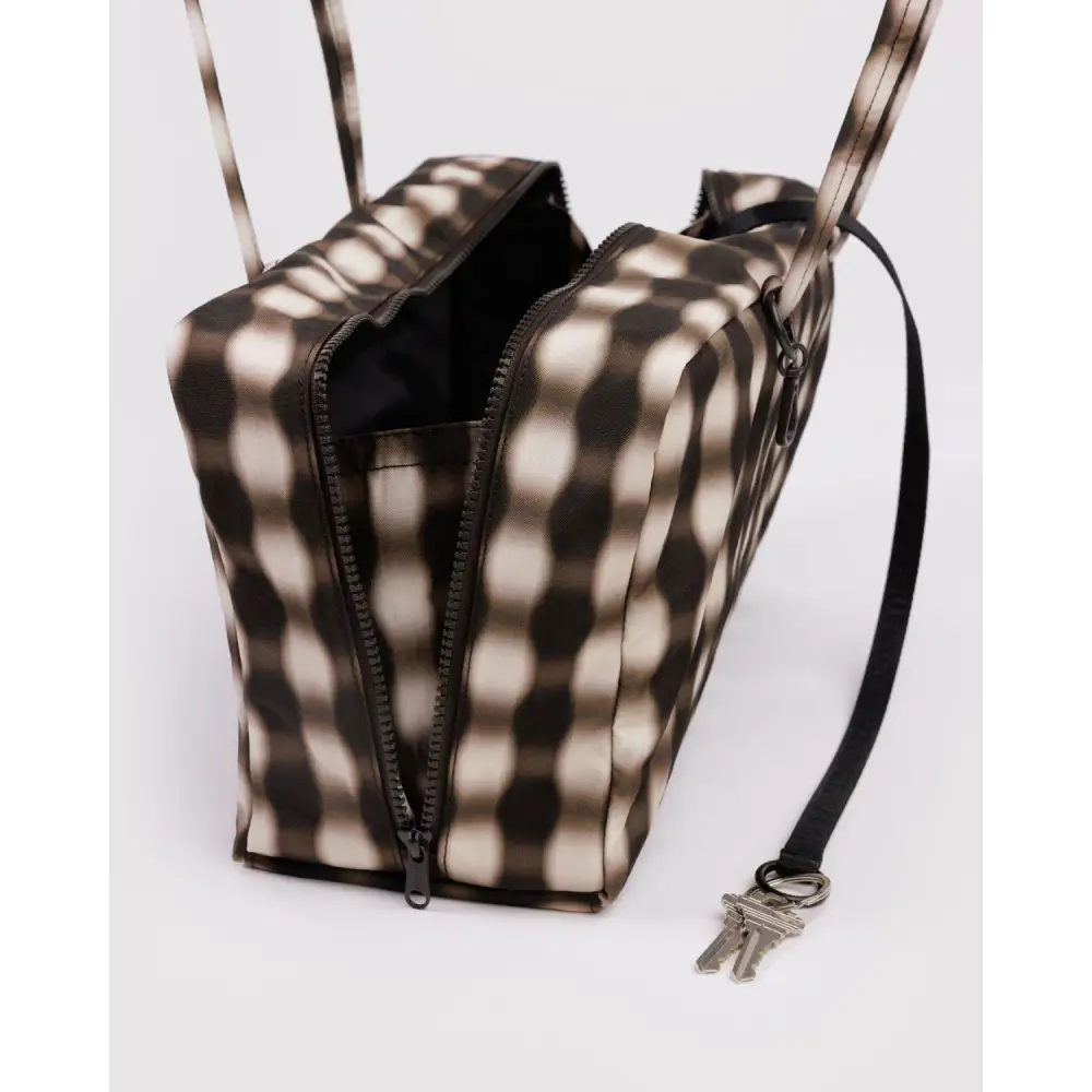 BAGGU Medium Nylon Bowler Bag - Blurred Gingham Brown