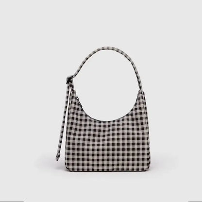 BAGGU - Mini Nylon Shoulder Bag Black + White Gingham