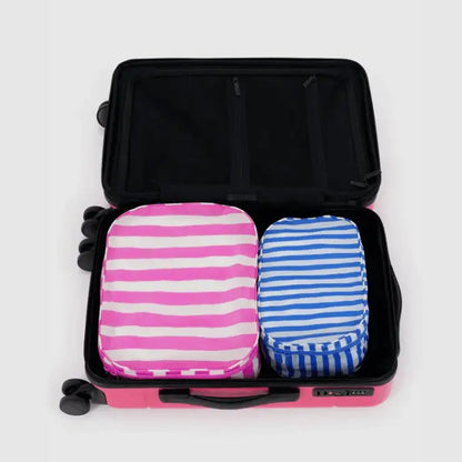 BAGGU Painted Stripes Packing Cubes neatly packed inside a suitcase - PABOOM