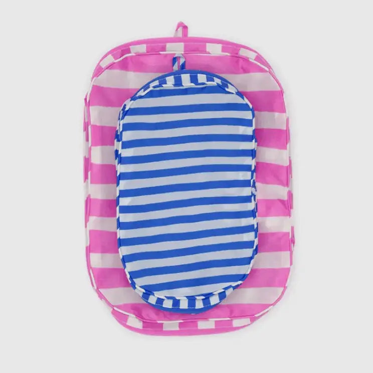 BAGGU Painted Stripes Packing Cubes laid flat, top view showing bold stripes - PABOOM