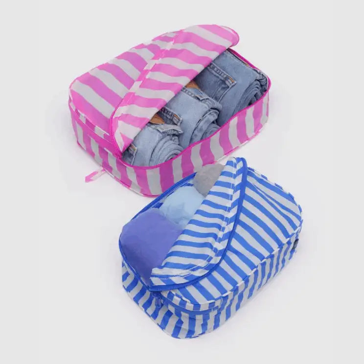 BAGGU Painted Stripes Packing Cubes filled with jeans and clothes - PABOOM