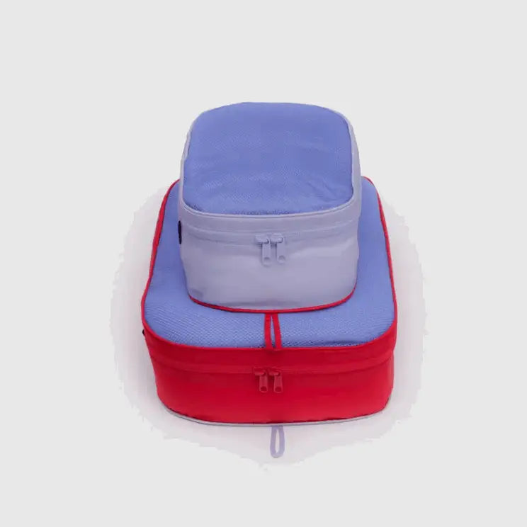 BAGGU Packing Cube Set in Mesh Berry Mix stacked together - PABOOM