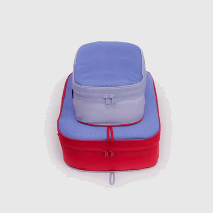 BAGGU Packing Cube Set in Mesh Berry Mix stacked together - PABOOM