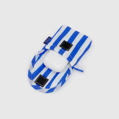 BAGGU Puffy Earbuds Case open with AirPods inside, blue painted stripe pattern - PABOOM