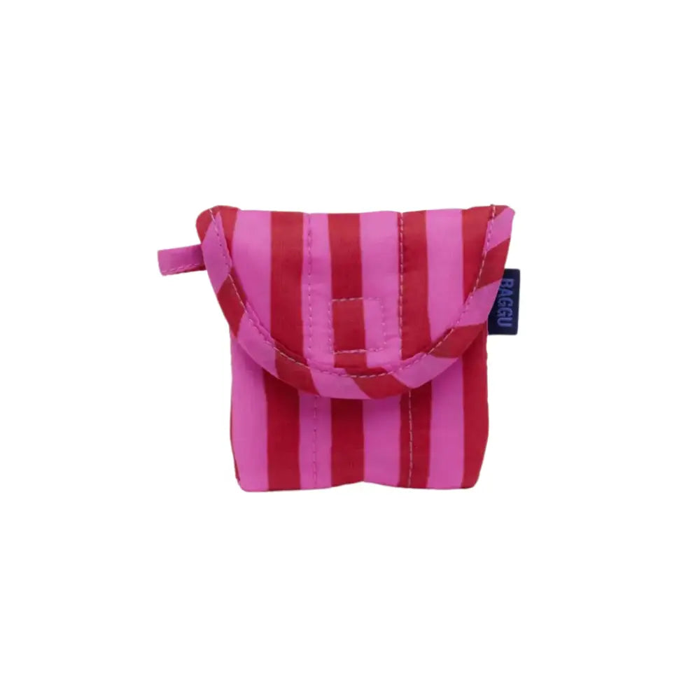 BAGGU - Puffy Earbuds Case Pink + Red Painted Stripe
