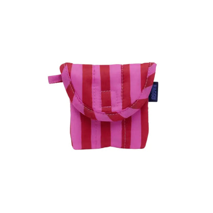 BAGGU - Puffy Earbuds Case Pink + Red Painted Stripe