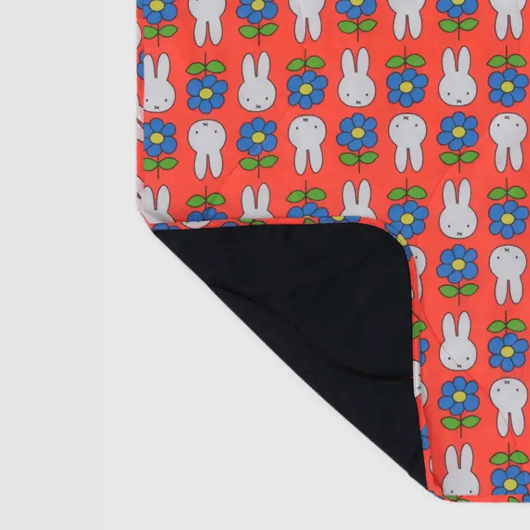 BAGGU Open Miffy Puffy Picnic Blanket showing quilted floral and bunny design - PABOOM