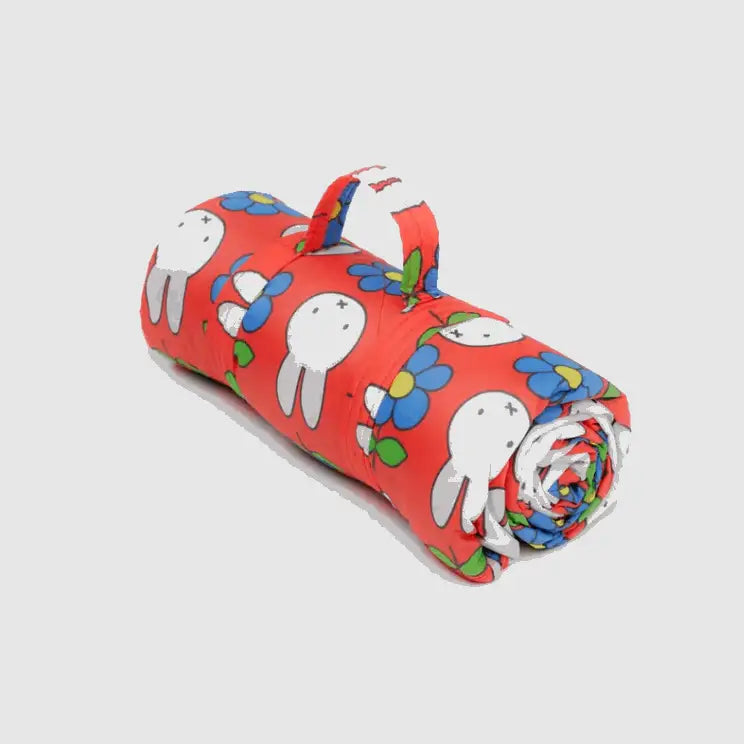 BAGGU Rolled Miffy Puffy Picnic Blanket with red floral and bunny pattern - PABOOM