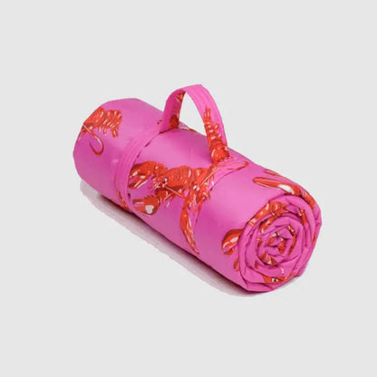 Rolled Pink Lobster Puffy Picnic Blanket with carrying strap - PABOOM