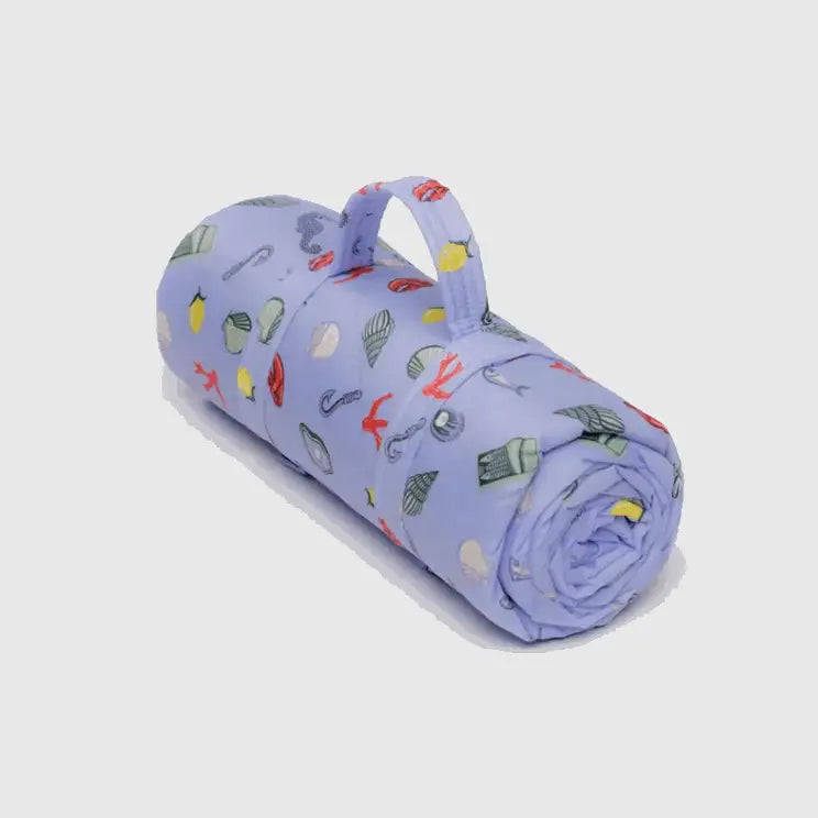 Baggu Rolled Puffy Picnic Blanket in Sea Charms print with strap - PABOOM
