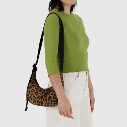 BAGGU Small Nylon Crescent Bag - Leopard