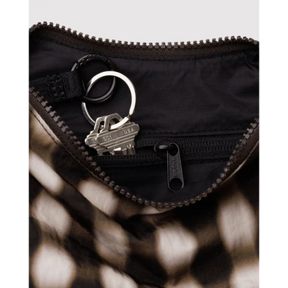 BAGGU Small Nylon Crescent Bag - Blurred Gingham Brown