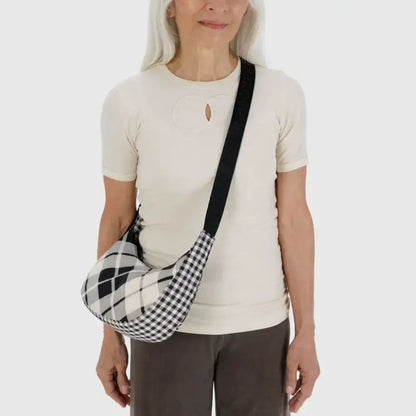 BAGGU Small Nylon Crescent Bag - Mixed Plaid