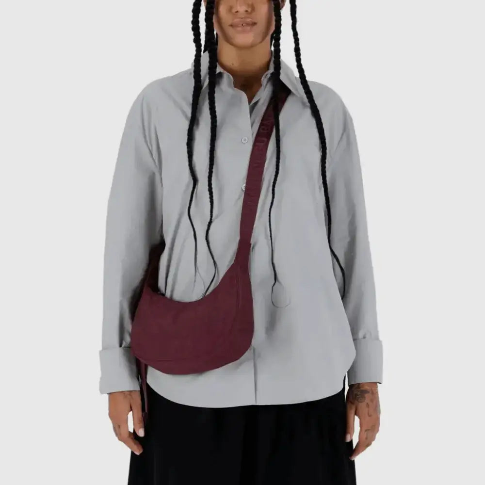 BAGGU Small Nylon Crescent Bag - Mahogany