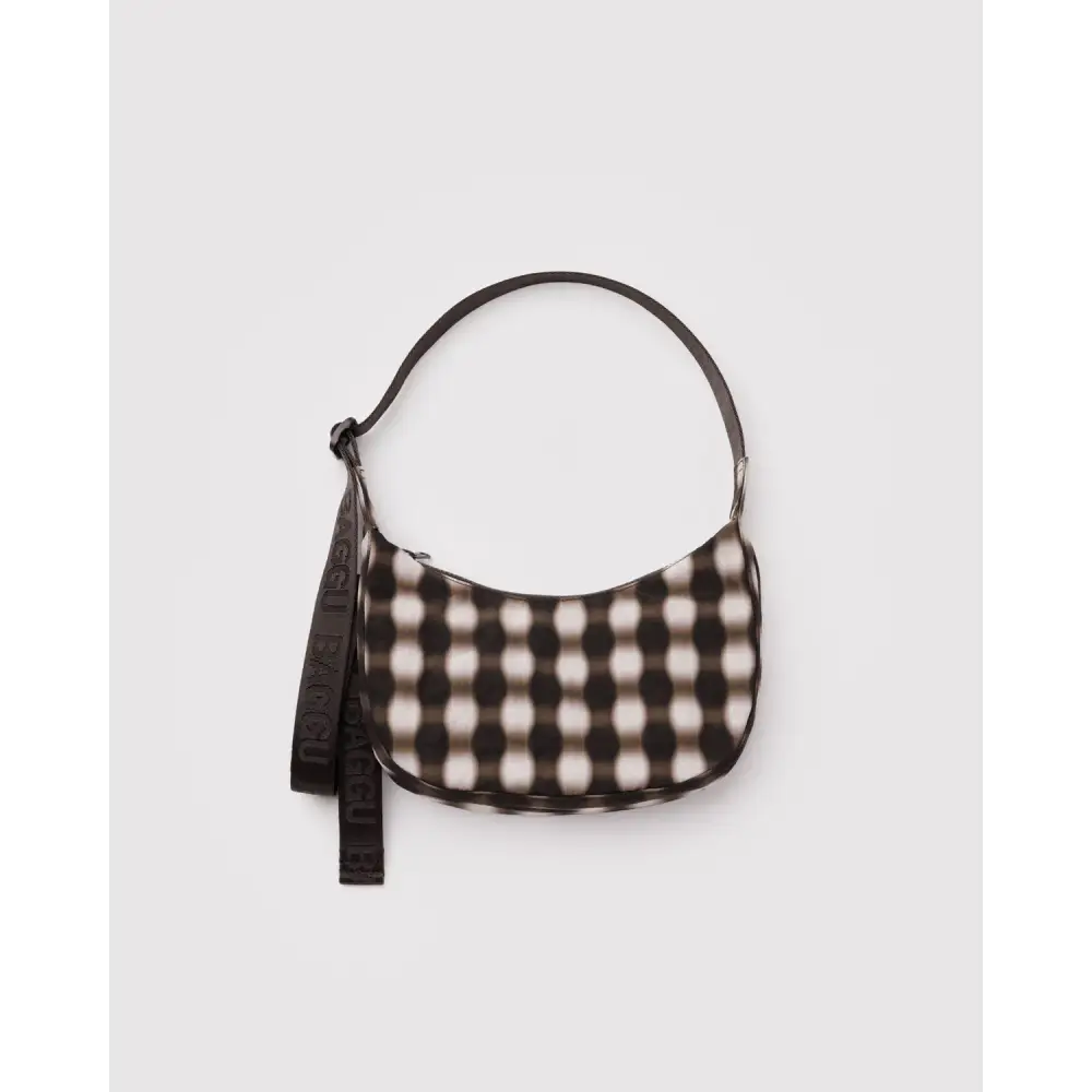 BAGGU Small Nylon Crescent Bag - Blurred Gingham Brown