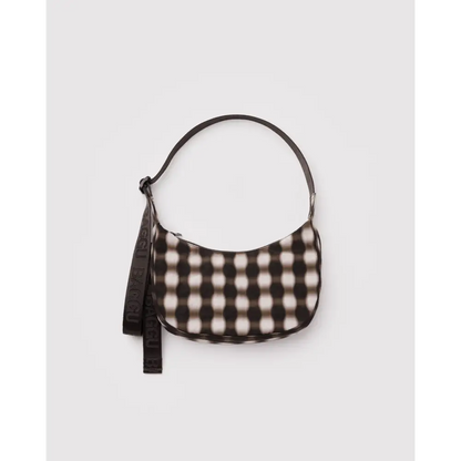 BAGGU Small Nylon Crescent Bag - Blurred Gingham Brown