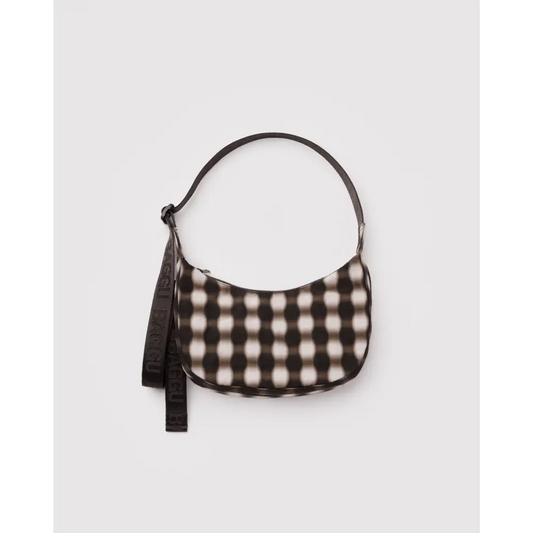 BAGGU Small Nylon Crescent Bag - Blurred Gingham Brown