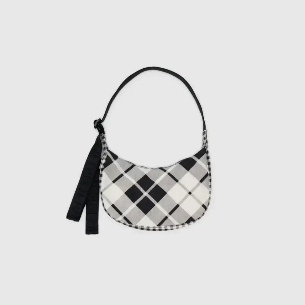 BAGGU Small Nylon Crescent Bag - Mixed Plaid