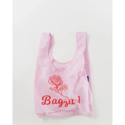 BAGGU bag featuring a rose graphic and the text "Baggu!" - PABOOM