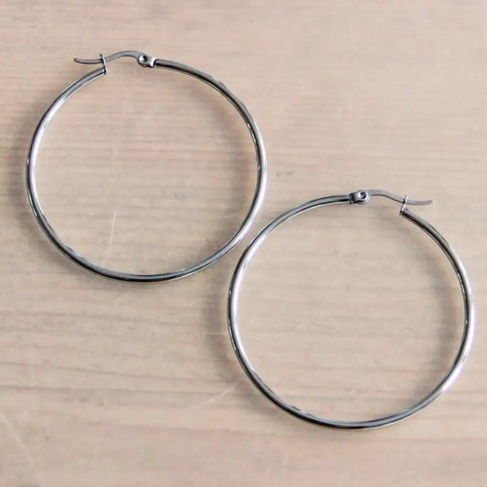 Basic Hoop Earrings - Silver / 50mm