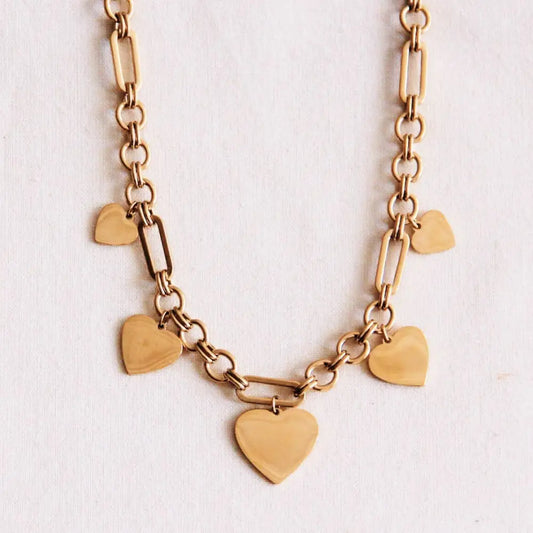 Chunky charm link necklace hearts - PABOOM