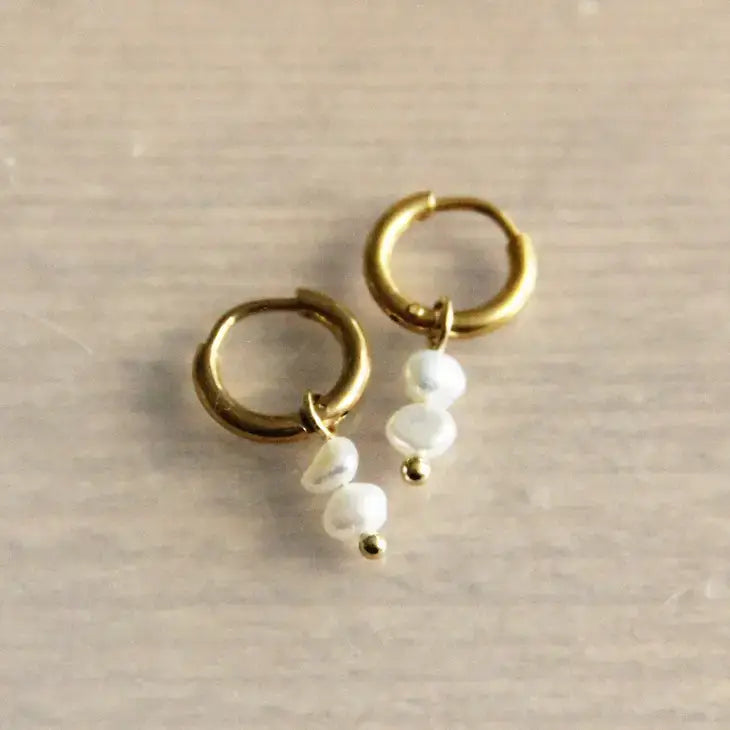 Creole Gold Hoop Earrings with Mini Freshwater Pearls - PABOOM
