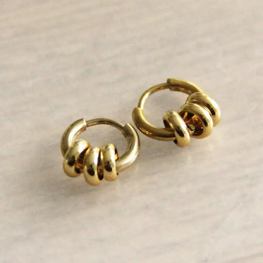Creole Gold Hoops With 3 Rings - PABOOM