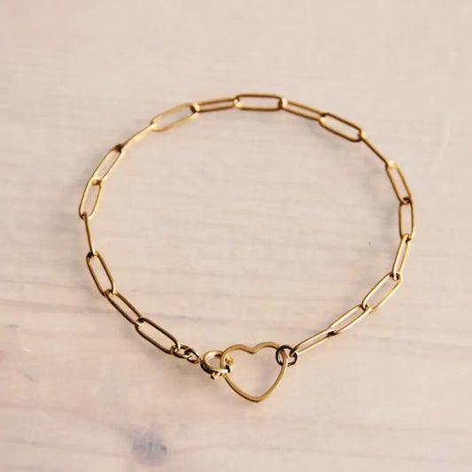 D-Chain Gold Bracelet With Open Heart Lock - PABOOM