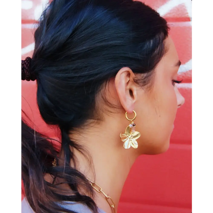 Bazou - Earring with a cluster of gemstones and flower - nude