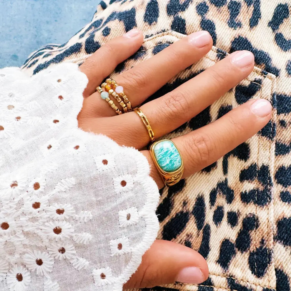 Elastic Ring w/Stone Orange/Gold - PABOOM