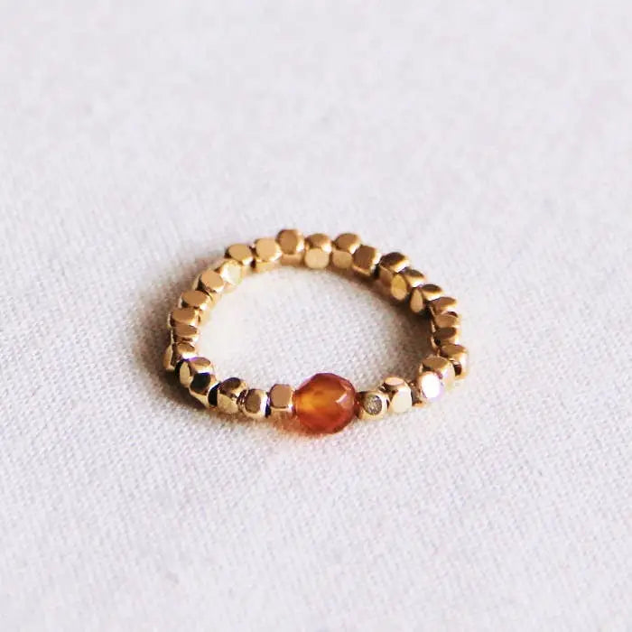 Elastic Ring w/Stone Orange/Gold - PABOOM