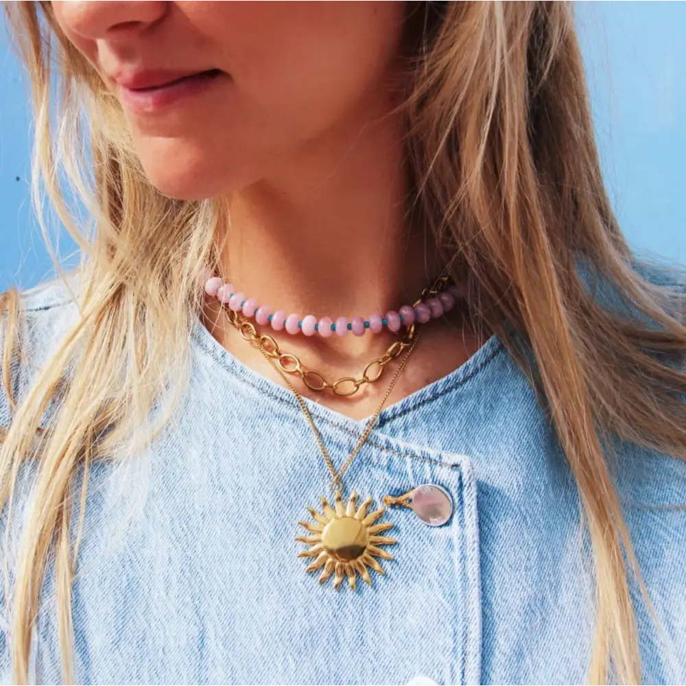 Bazou - Fine link chain with sun charm ’large’