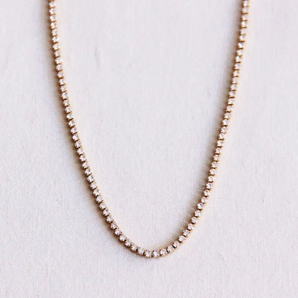 Fine Rhinestone Necklace - White/Gold