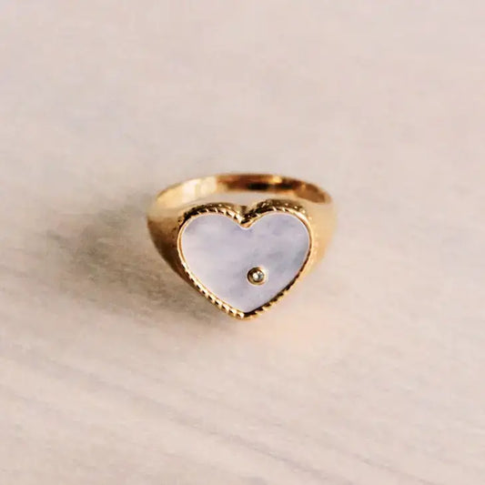 Gold Pearl Heart Ring - PABOOM
