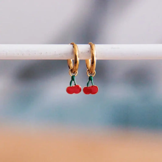 Hoop Earrings With Cherry Red/Gold - PABOOM