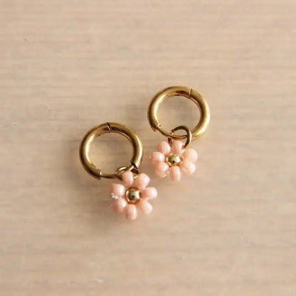 Mini Gold Hoops with Salmon Daisy - PABOOM