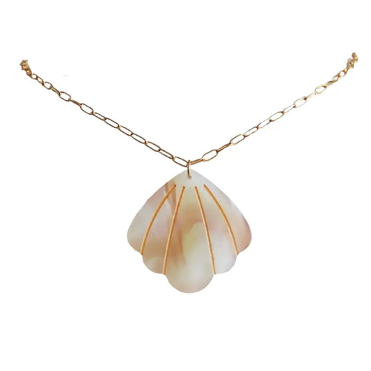 Paperclip Gold Necklace With Shell - PABOOM