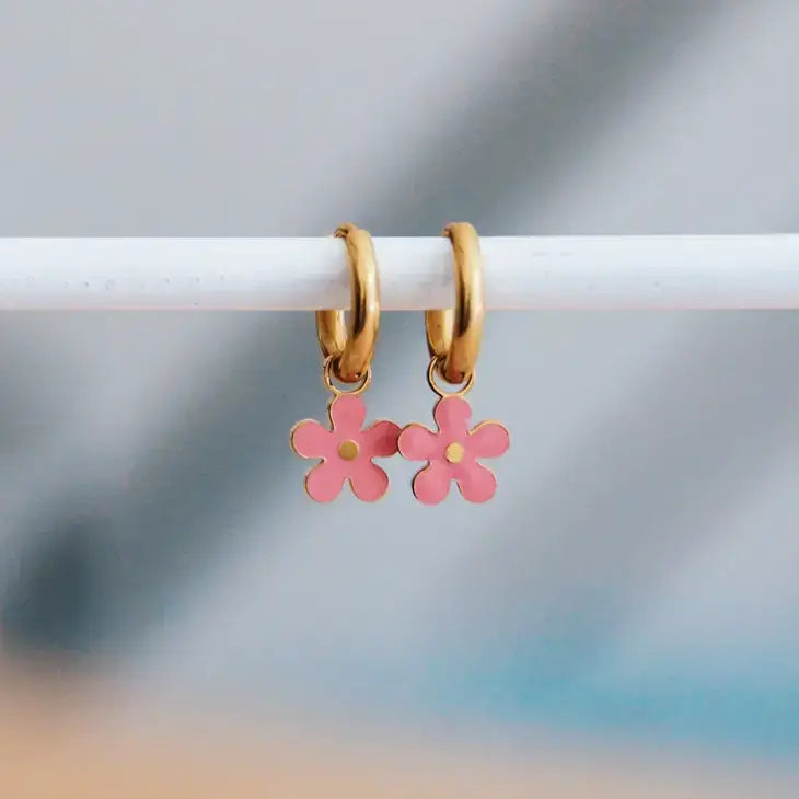 Pink Flower Charm Earrings - PABOOM