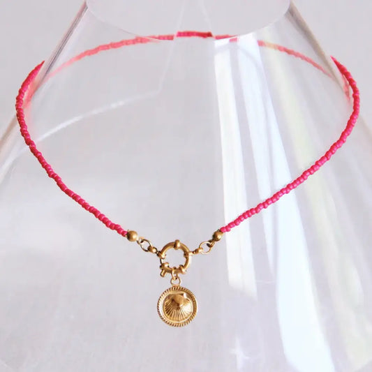 Pink Shell Charm Beaded Necklace - PABOOM