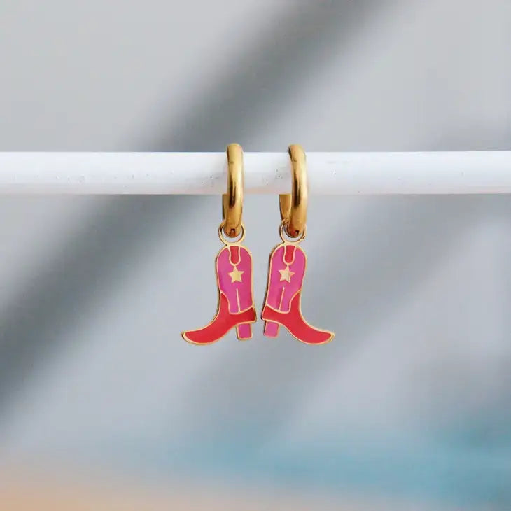 Red + Pink Cowboy Boot Charm Earrings - PABOOM