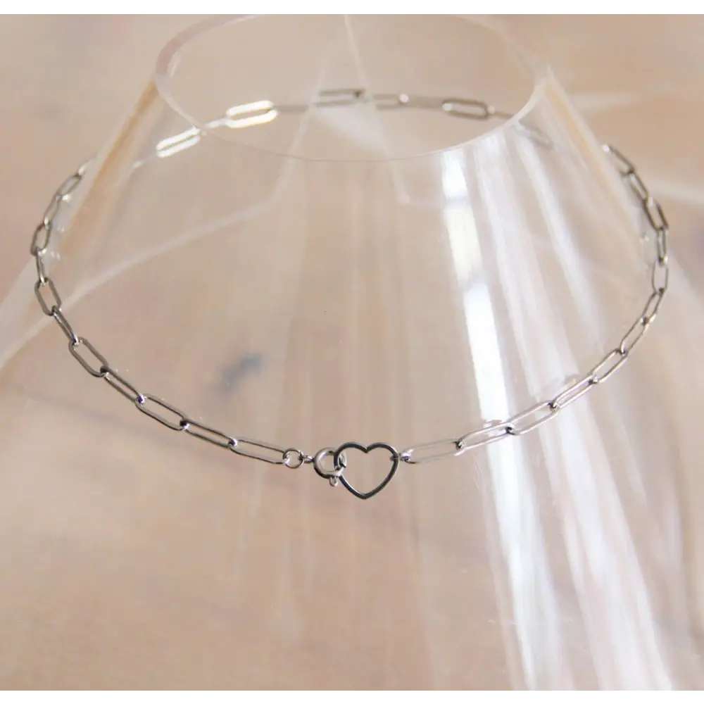 Stainless steel D-chain necklace with open heart closure - s - PABOOM