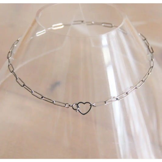 Stainless steel D-chain necklace with open heart closure - s - PABOOM