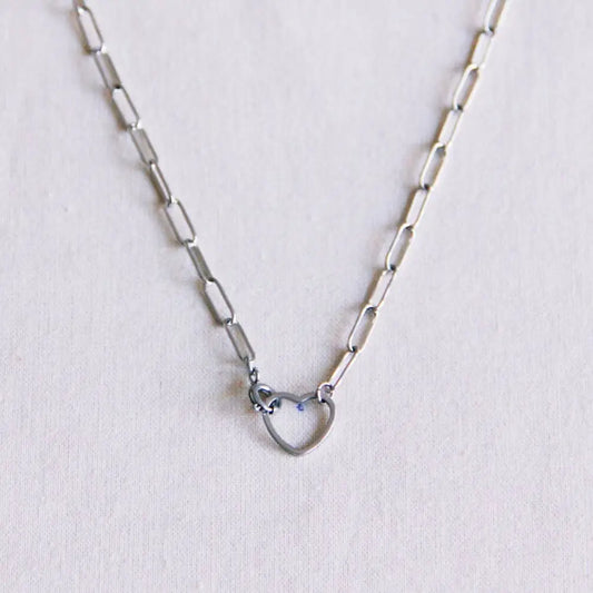Stainless steel D-chain necklace with open heart closure - s - PABOOM