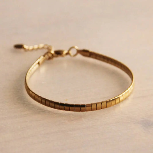 Steel Flat Bracelet Striped - Gold - PABOOM
