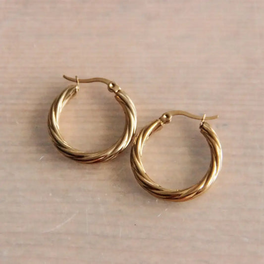 Twisted Gold Hoop Earrings - PABOOM