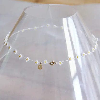 White Daisy Flower Beaded Necklace - PABOOM