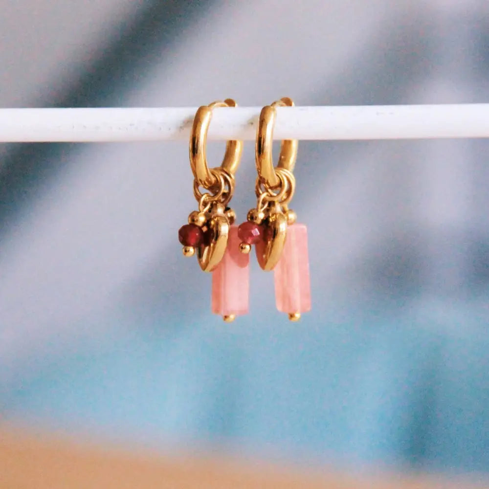Bazou - Wide earring with tube facet and heart - pink