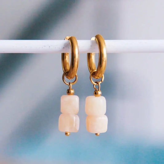 Wide Hoop Earrings With Nude Gemstone Blocks - PABOOM